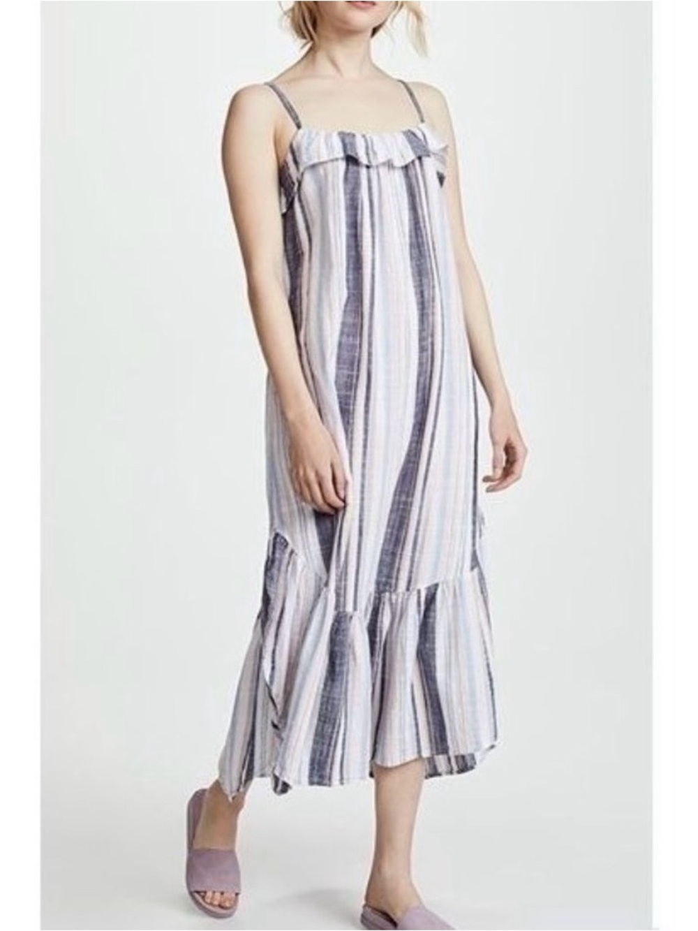 Xirena Rumer Striped Maxi Dress Pockets Cotton Blue Size M